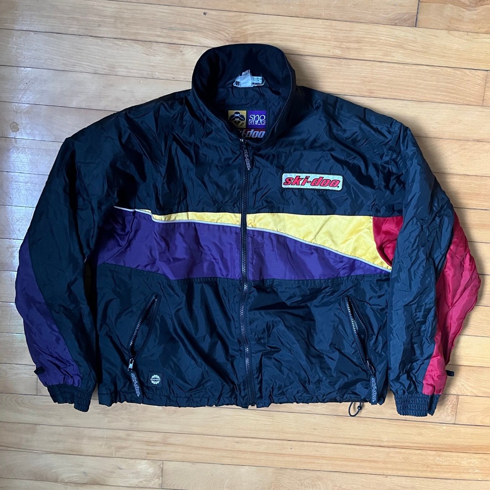 Vintage Ski-Doo Sno Gear Windbreaker Jacket Colorblock Black Purple Red Mens XL